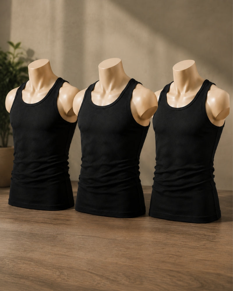 Essential Black Ribbed Tank Top – Pack of 3