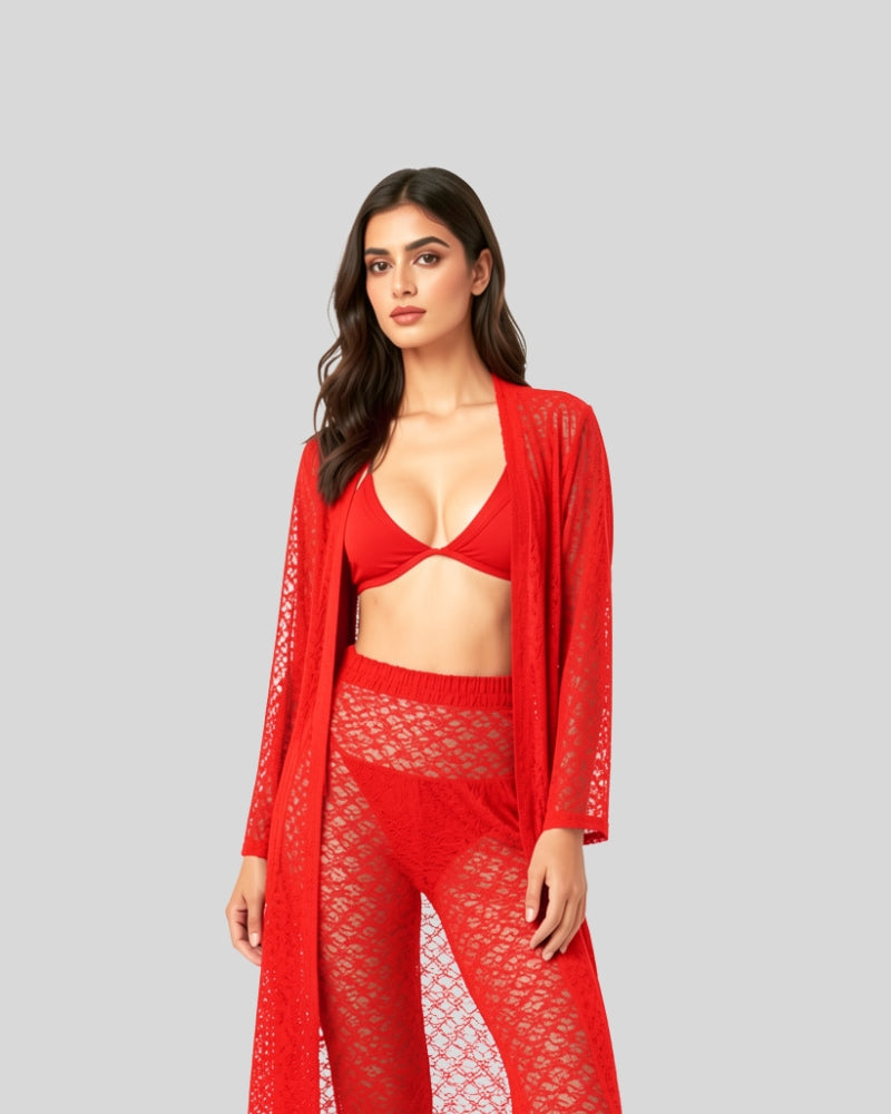 Ruby Red Net Lace Lounge Set