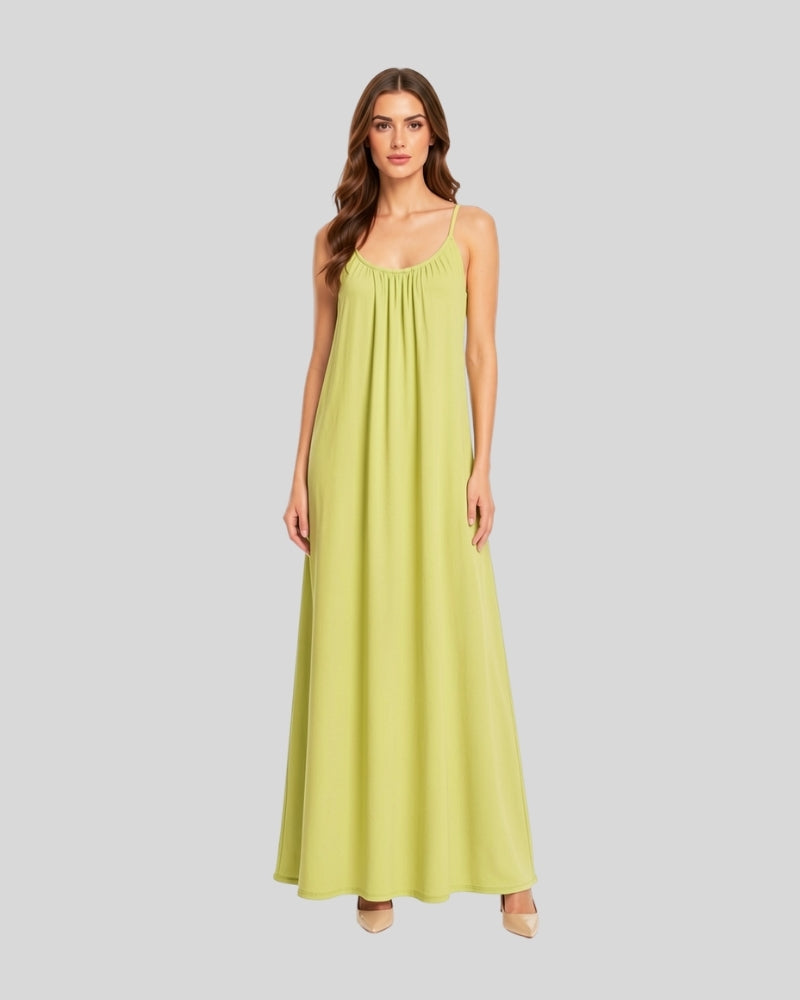 Pistachio Elegance Flow Maxi Dress