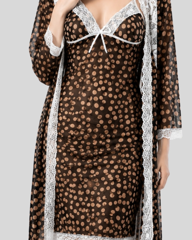 Brown Noir Polka Layered Dress