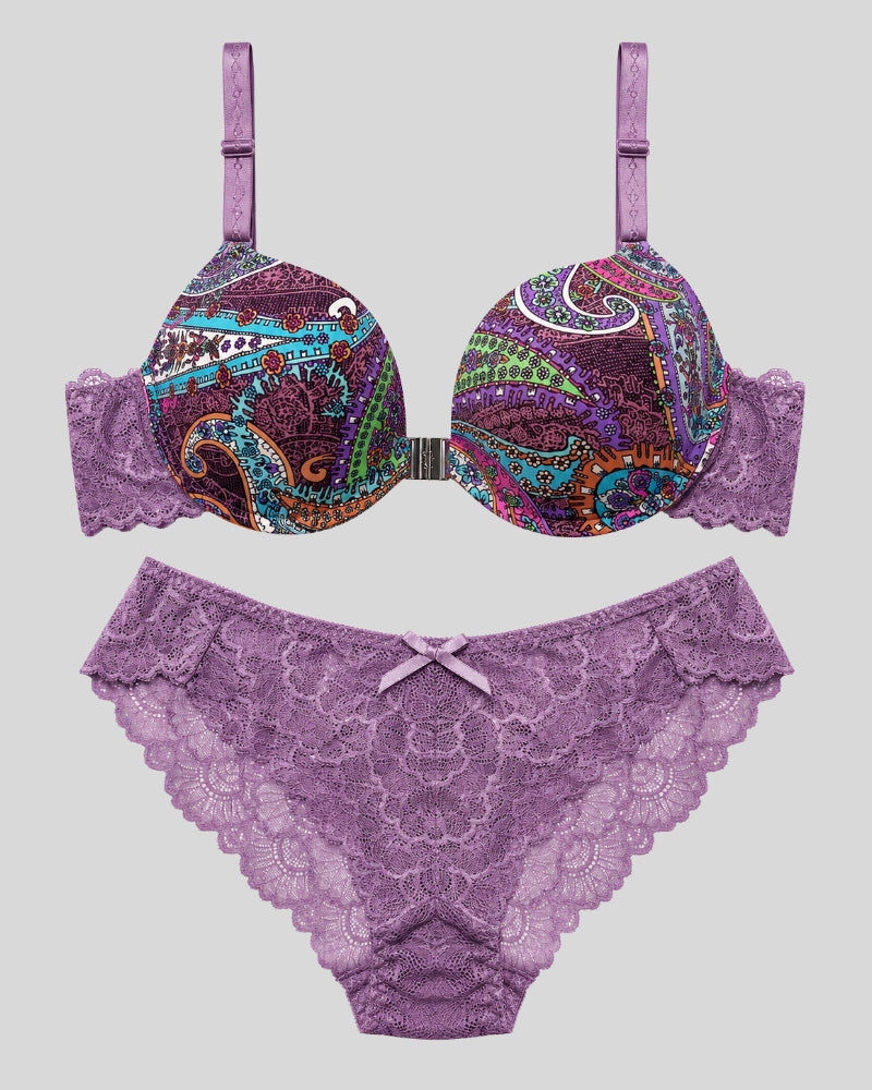 Lavender Paisley Lace Push-Up Bra & Panty Set