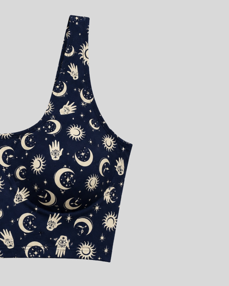 Navy Celestial Print Sports Bra