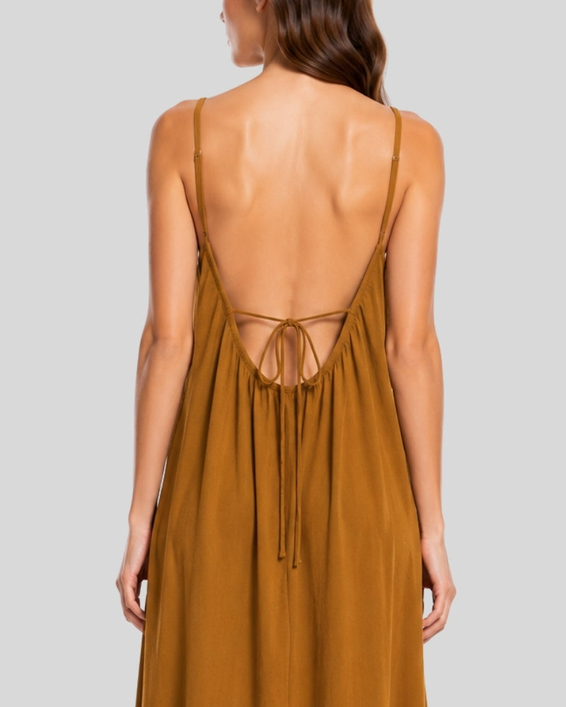 Golden Mustard Flow Maxi Dress