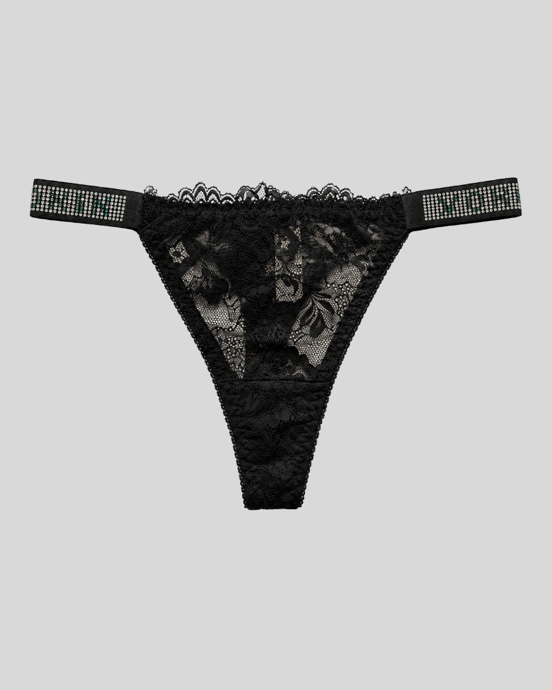 Black Floral Lace Thong Panty