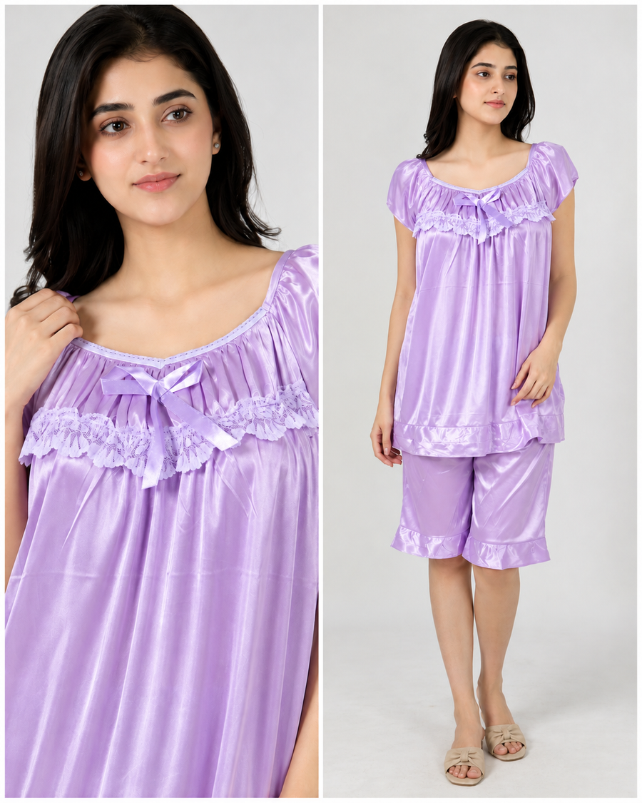 Lavender Satin Lace Nightwear Set