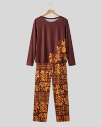 Maroon Leaves Printed Lounge PJ Set