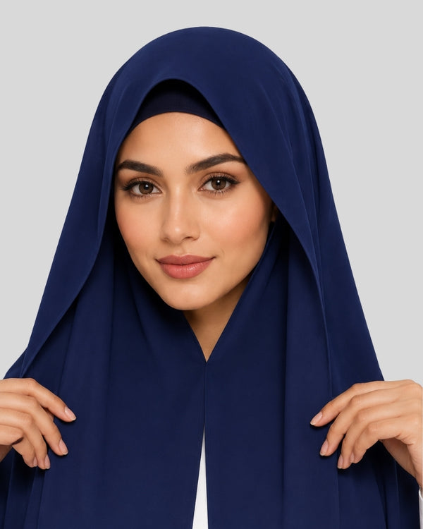 Royal Navy Blue Modest Chiffon Hijab with Built-in Magnets