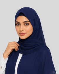 Royal Navy Blue Modest Chiffon Hijab with Built-in Magnets