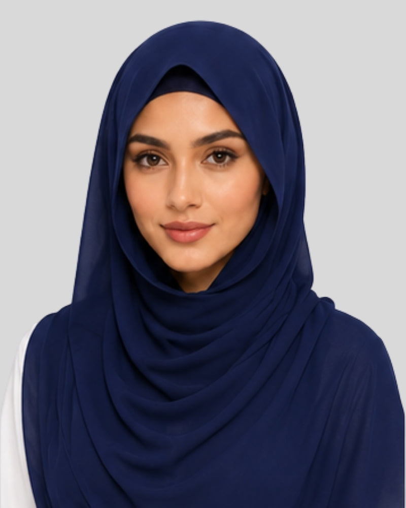 Royal Navy Blue Modest Chiffon Hijab with Built-in Magnets
