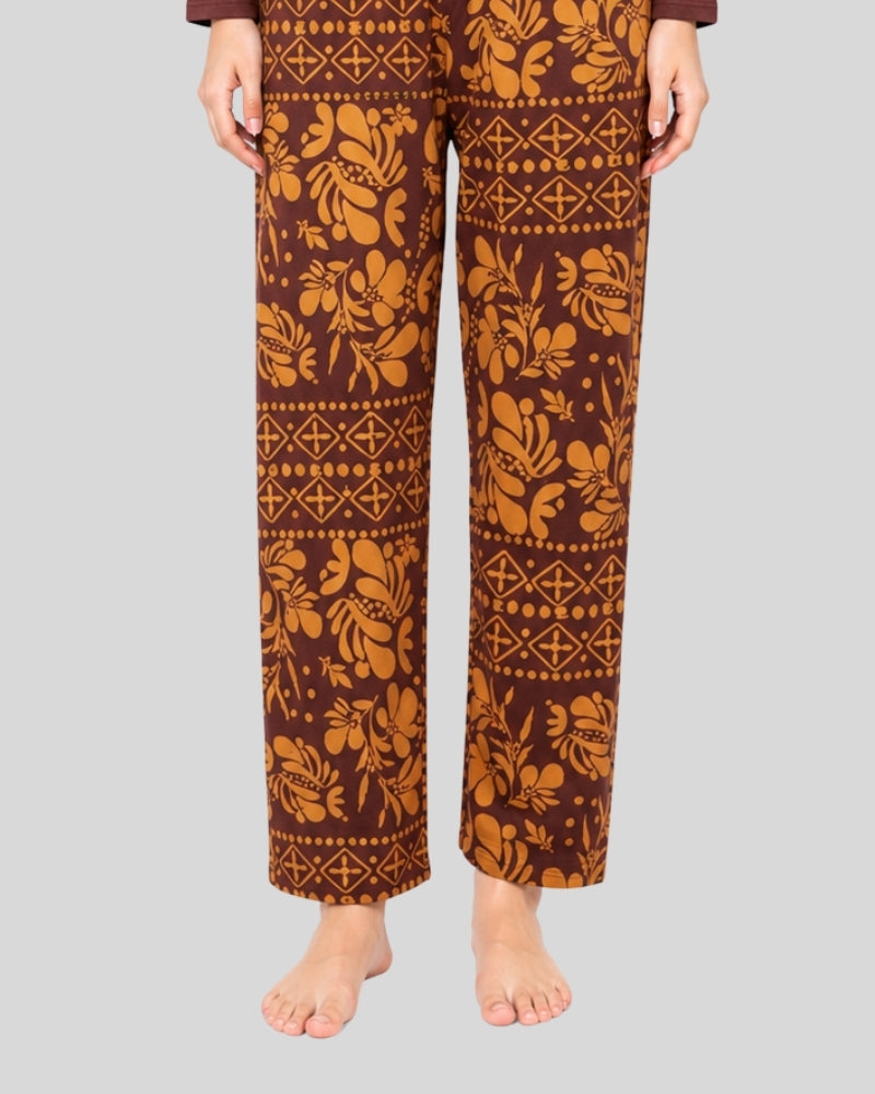 Maroon Leaves Printed Lounge PJ Set