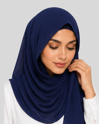 Royal Navy Blue Modest Chiffon Hijab with Built-in Magnets