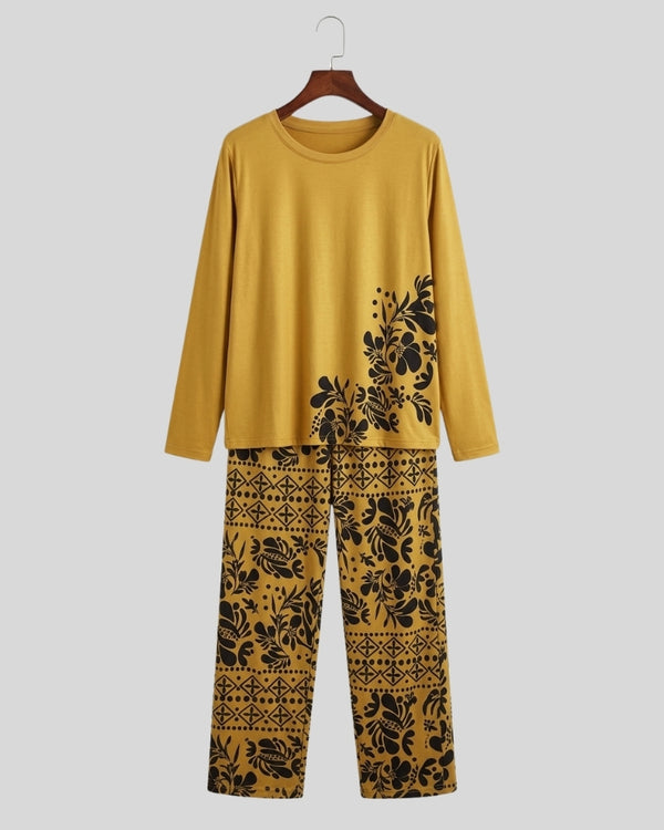 Golden Leaves Printed Lounge PJ Set