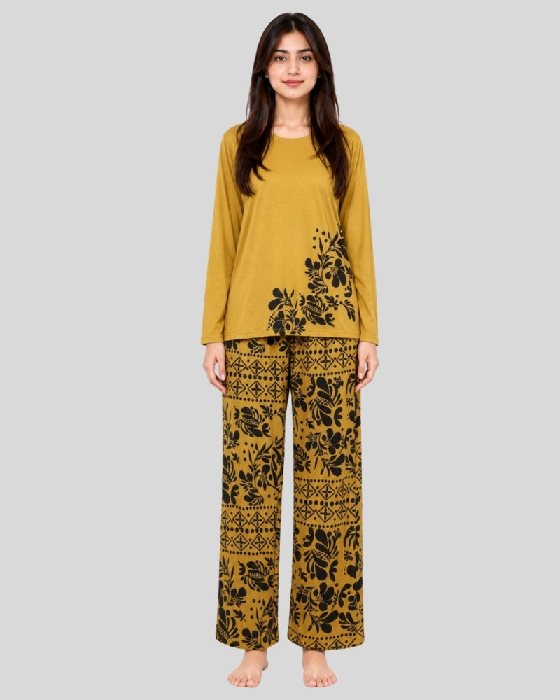 Golden Leaves Printed Lounge PJ Set