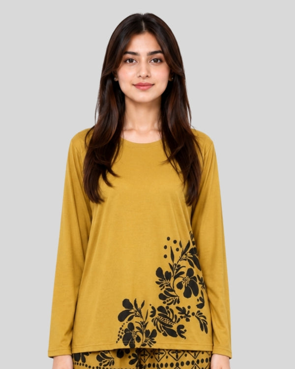 Golden Leaves Printed Lounge PJ Set