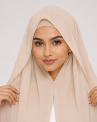 Ivory Beige Modest Chiffon Hijab with Built-in Magnets
