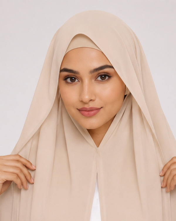 Ivory Beige Modest Chiffon Hijab with Built-in Magnets