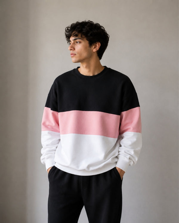 Black Pink and White Block Sweatshirt