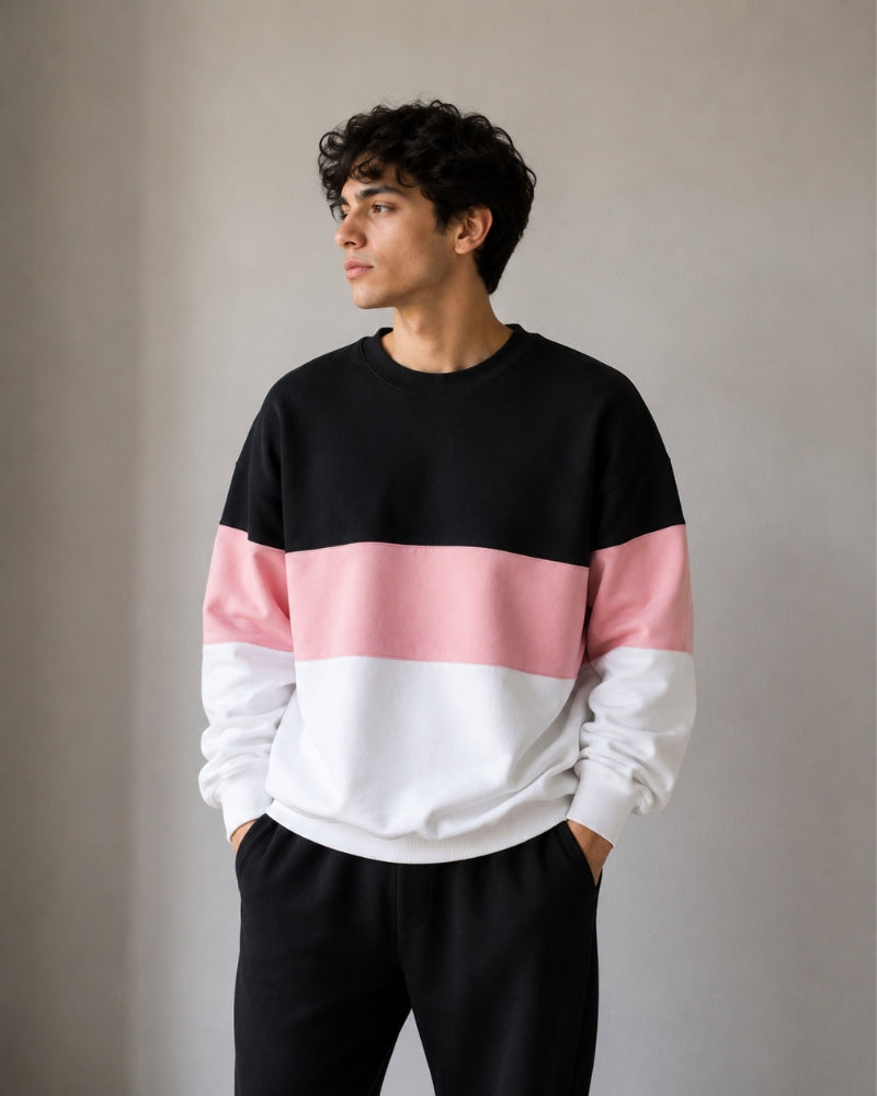Black Pink and White Block Sweatshirt