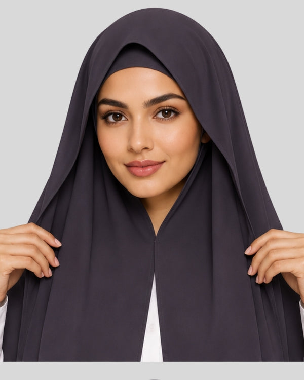 Smoky Charcoal Modest Chiffon Hijab with Built-in Magnets