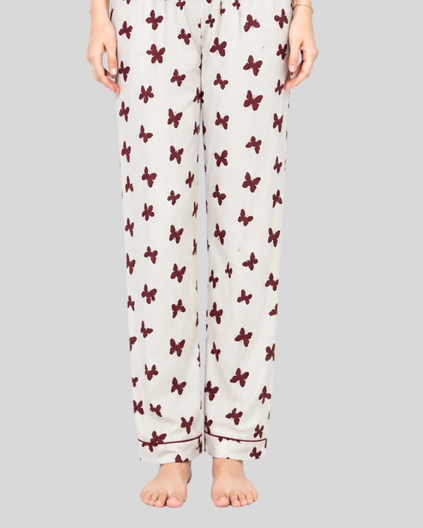 Maroon Small Leaves Printed PJ Set
