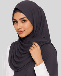 Smoky Charcoal Modest Chiffon Hijab with Built-in Magnets