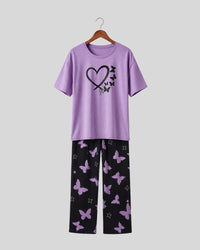 Purple Heart & Butterfly Printed PJ Set