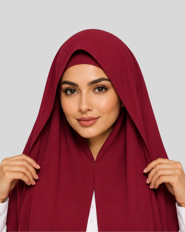 Maroon Modest Chiffon Hijab with Built-in Magnets