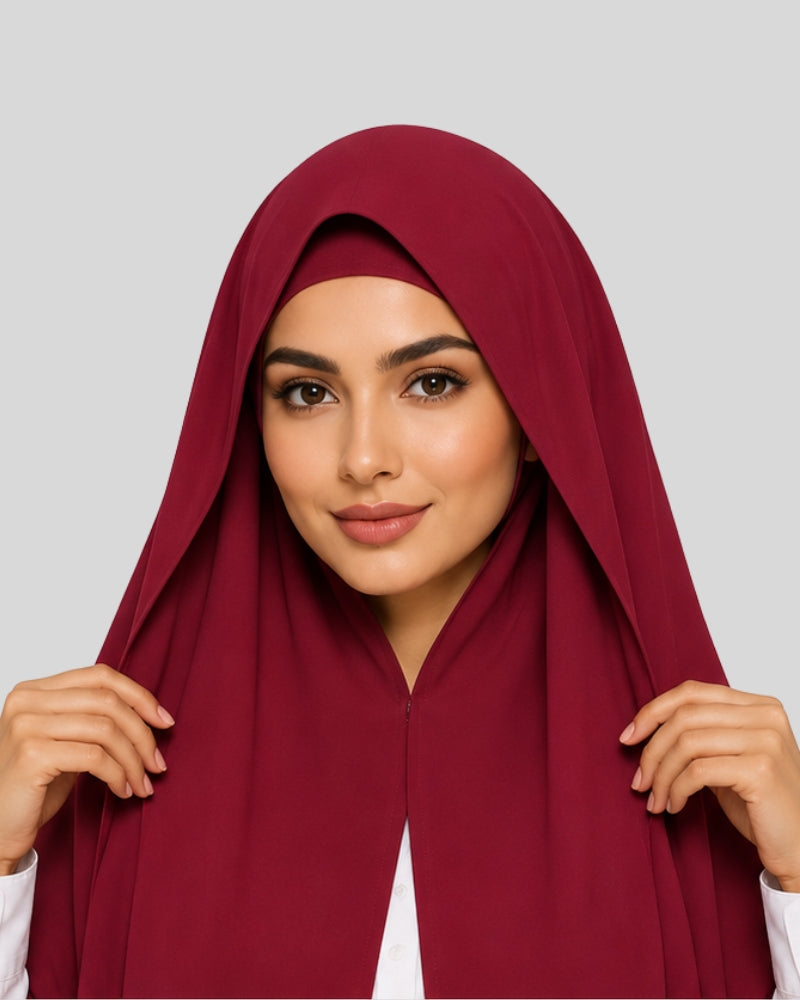 Maroon Modest Chiffon Hijab with Built-in Magnets