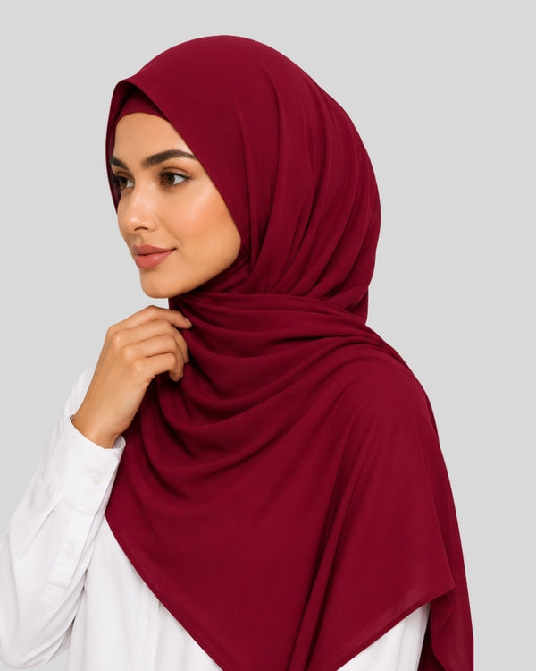 Maroon Modest Chiffon Hijab with Built-in Magnets