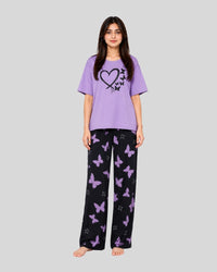 Purple Heart & Butterfly Printed PJ Set