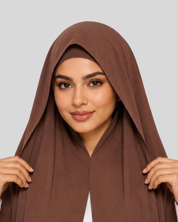 Brown Grace Modest Chiffon Hijab with Built-in Magnets
