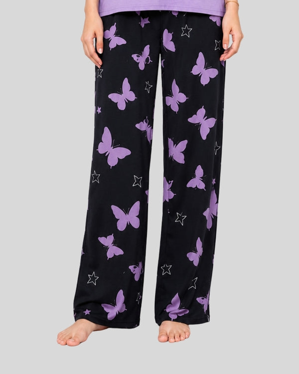 Purple Heart & Butterfly Printed PJ Set