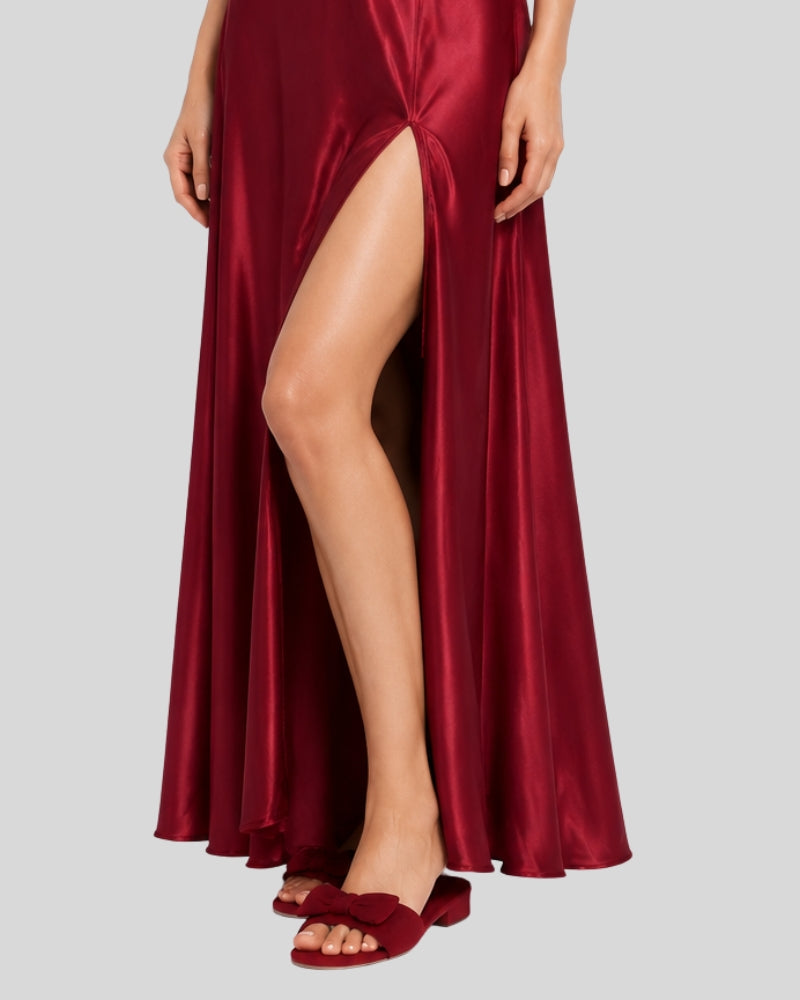 Ruby Satin Side Cut Robe Set