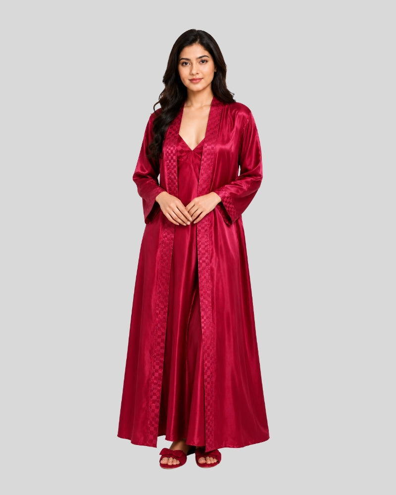 Ruby Satin Side Cut Robe Set
