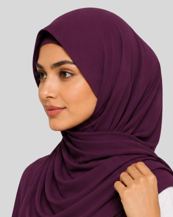 Royal Maroon Modest Chiffon Hijab with Built-in Magnets
