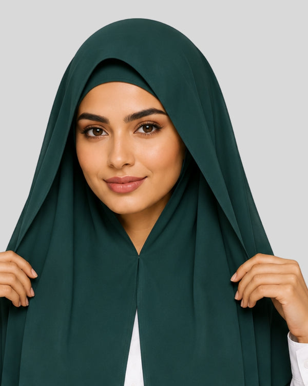Emerald Elegance Modest Chiffon Hijab with Built-in Magnets