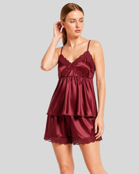 Maroon Muse Satin Camishort Set