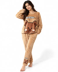 Wow Teddy Bear Plush Winter Pajama Set – Caramel Brown