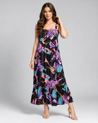Midnight Abstract Ruffle Maxi Nightdress