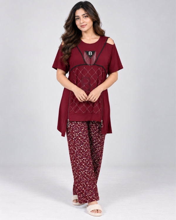 Burgundy Charm Cotton 2-Piece Set