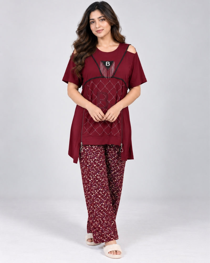 Burgundy Charm Cotton 2-Piece Set