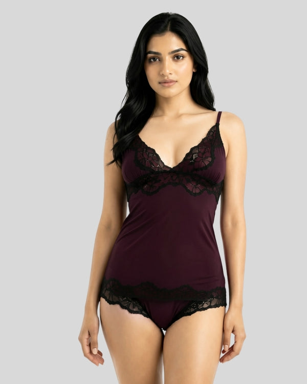 Wine Lace Cami Set