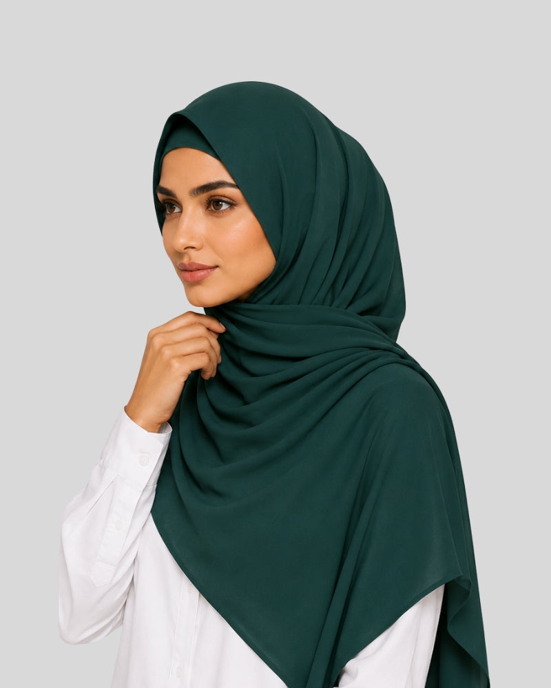 Emerald Elegance Modest Chiffon Hijab with Built-in Magnets