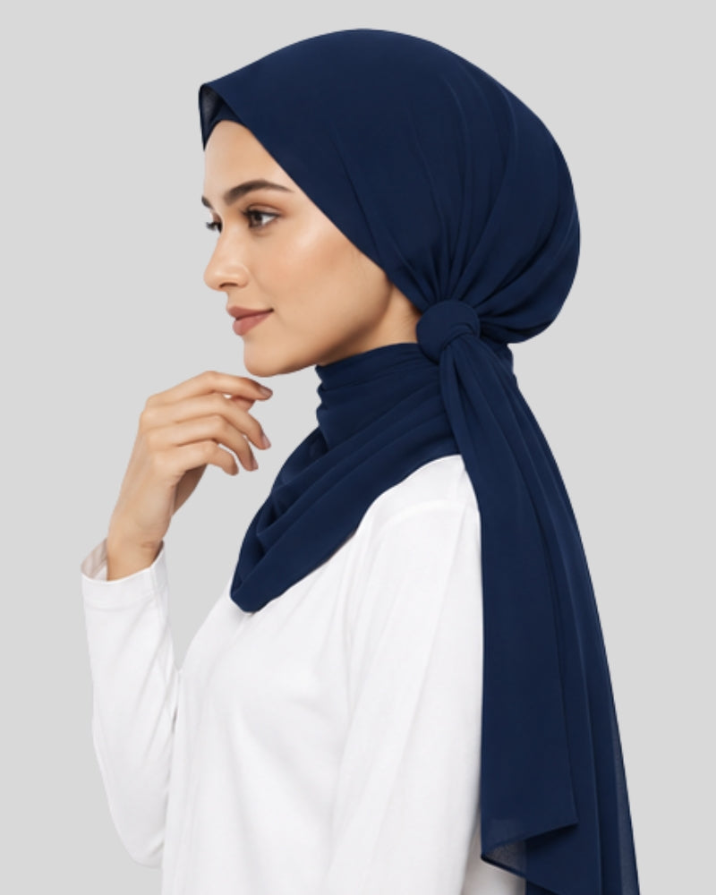 Classic Navy Modest Chiffon Hijab with Built-in Magnets
