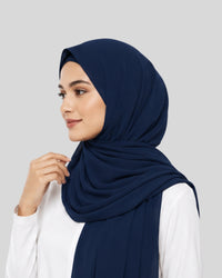 Classic Navy Modest Chiffon Hijab with Built-in Magnets