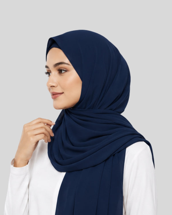 Classic Navy Modest Chiffon Hijab with Built-in Magnets