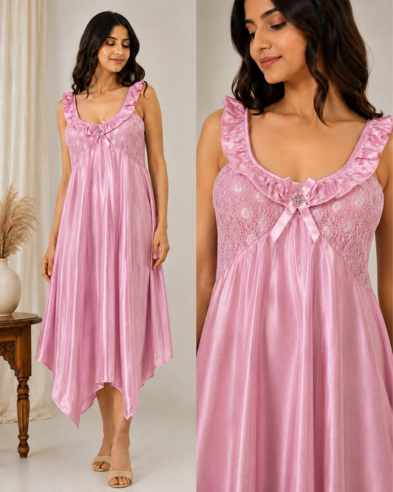 Blush Rose Lace Satin Nightdress