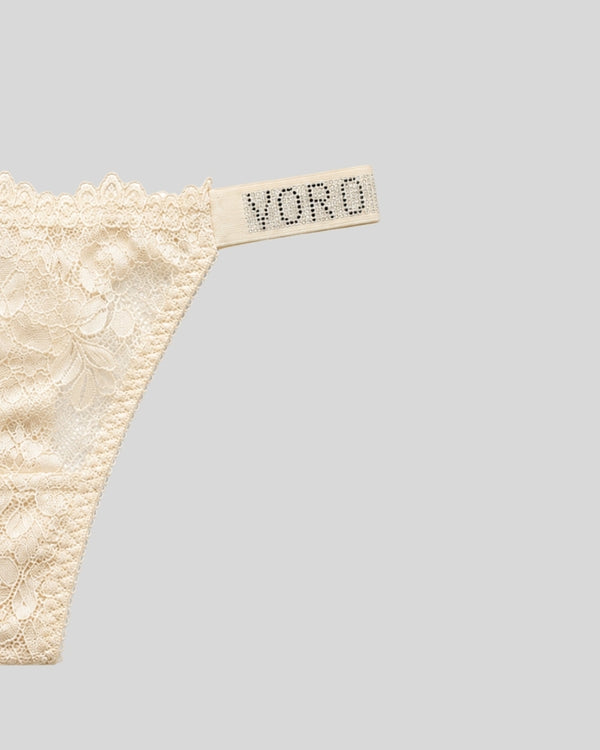 Cream Ivory Floral Lace Thong Panty