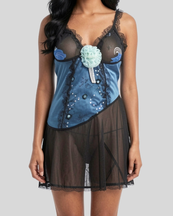 Sapphire Bloom Lace Nightwear