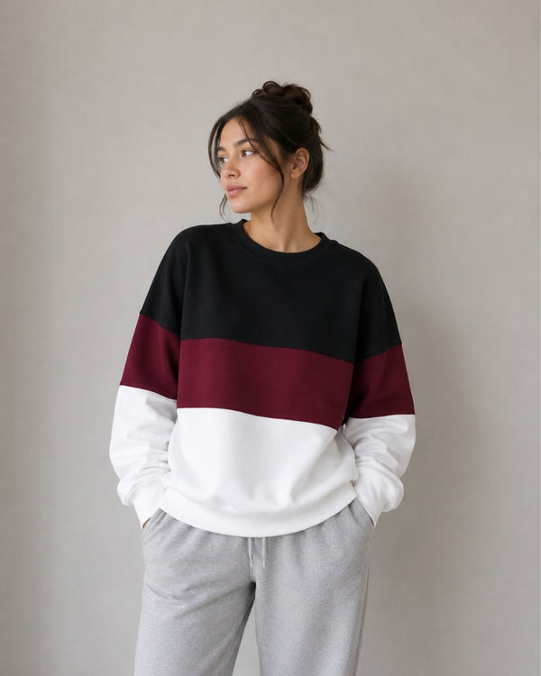 Maroon Black and White block Sweatshirt